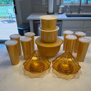 Never Used Tupperware Christmas Gold/Pearl Ivory Bundle Set